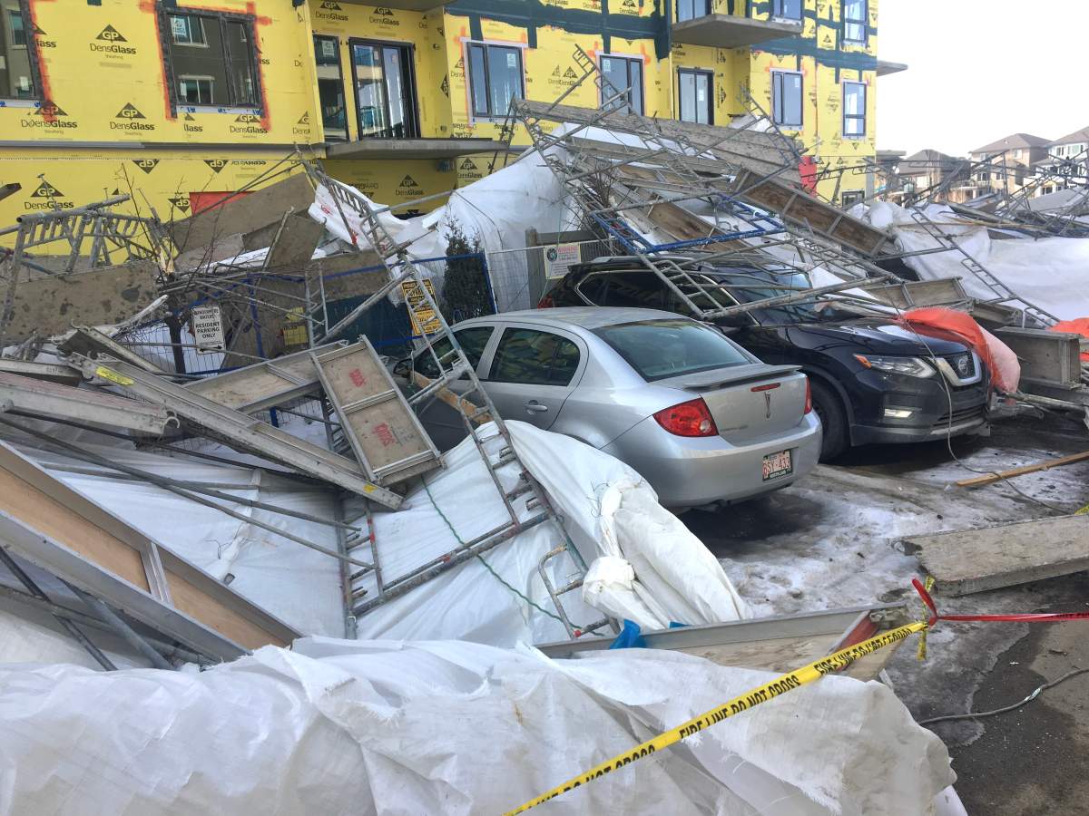 This is what the scaffolding collapse in Edmonton looked like the next day, March 27, 2020.