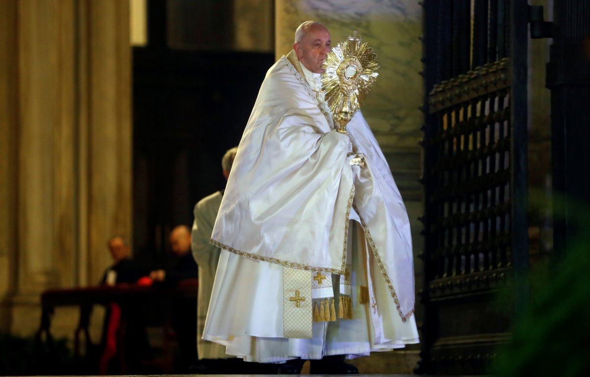 Pope Francis is pictured at St. Peter's Basilica during an extraordinary "Urbi et Orbi" (to the city and the world) blessing - normally given only at Christmas and Easter -, as a response to the global coronavirus disease (COVID-19) pandemic, at the Vatican, March 27, 2020. 