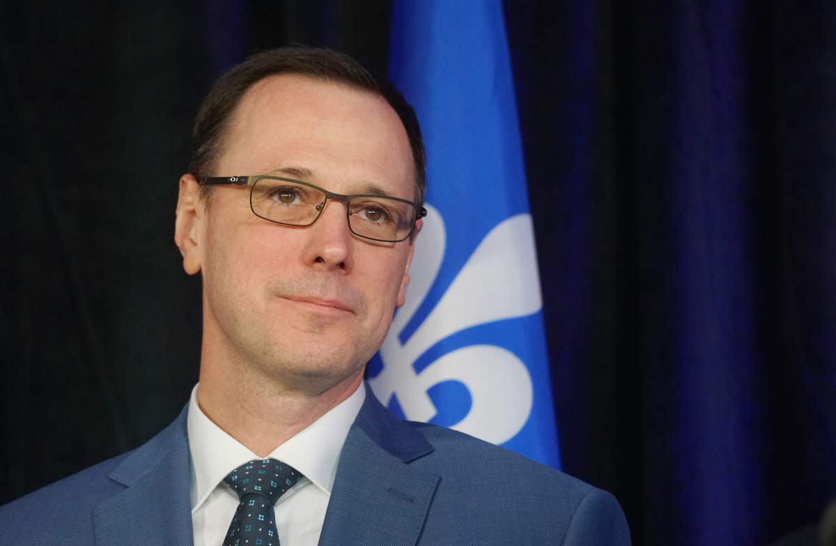 Education minister Jean-Francois Roberge at a press conference in Montreal.