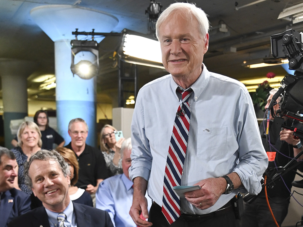 This June 17, 2019 photo released by MSNBC shows political pundit Chris Matthews in Dayton, Ohio.