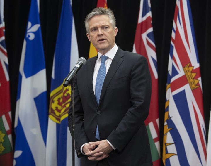 Ontario Finance Minister Rod Phillips speaks with the media before attending a meeting of federal and provincial finance ministers, Tuesday, December 17, 2019 in Ottawa. Phillips says the provincial budget will be delivered March 25.