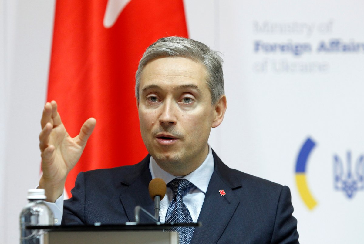 Canadian Foreign Minister Francois-Philippe Champagne speaks during a joint press conference with his Ukrainian counterpart Vadym Prystaiko (not pictured) in Kiev, Ukraine, 04 March 2020. 