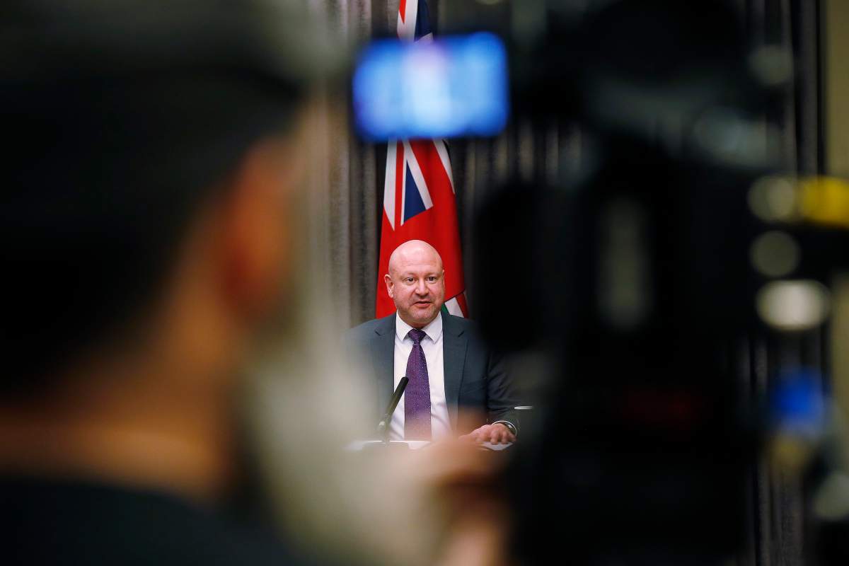 Dr. Brent Roussin, Manitoba chief public health officer, speaks during the province's latest COVID-19 update at the Manitoba legislature in Winnipeg Wednesday, March 25, 2020. 
