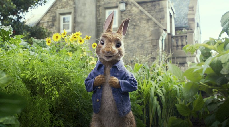 This image released by Columbia Pictures shows Peter Rabbit, voiced by James Corden and Cottontail in a scene from 'Peter Rabbit.'.