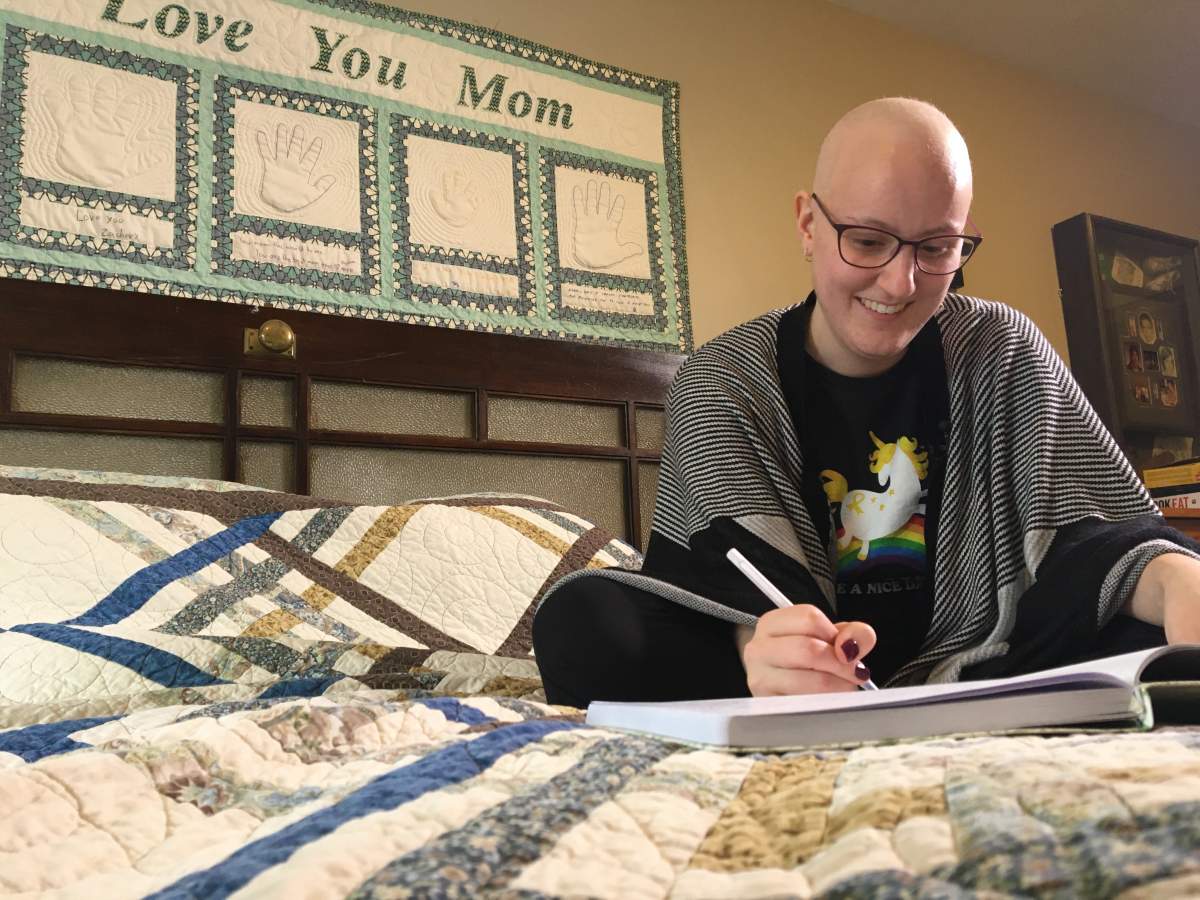 Alysha working on her final assignment.