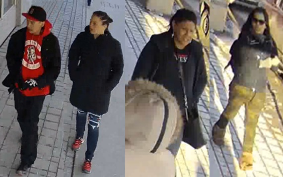 The Winnipeg Police Service is interested in these four suspects, after a 23-year-old was robbed and then assaulted on Portage Avenue back on March 10.