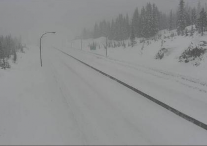 A Drive B.C. camera on Highway 5, 61 kilometres south of Merrit, shows heavy snow conditions.