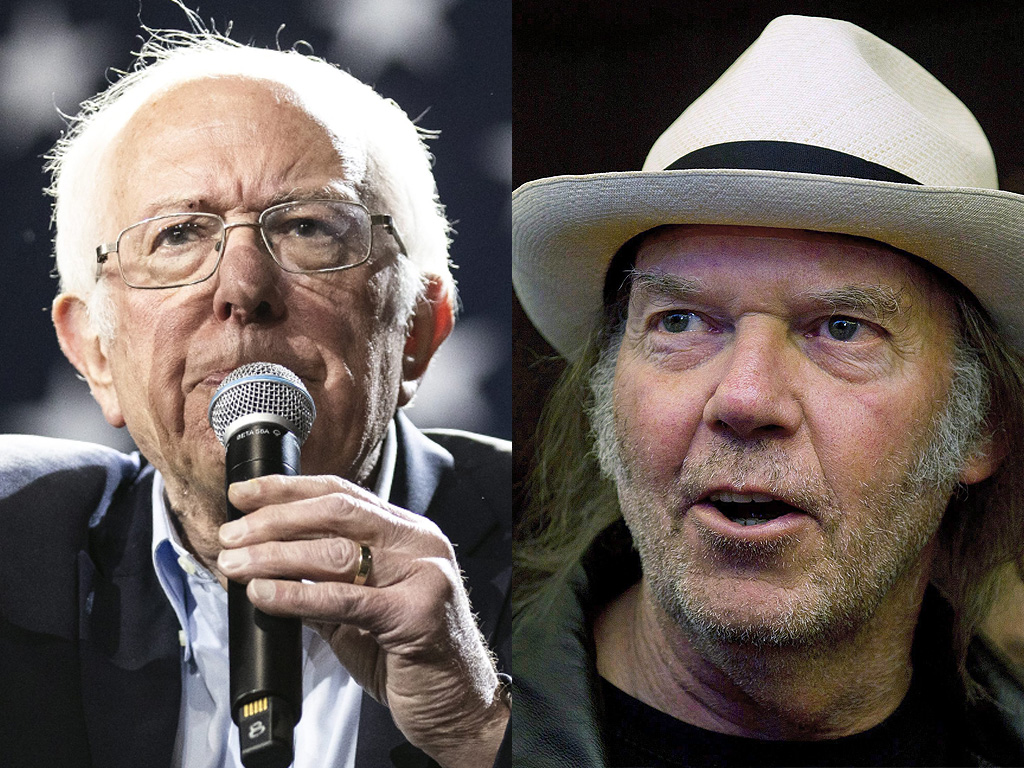 (L-R) U.S. Senator Bernie Sanders and Neil Young.