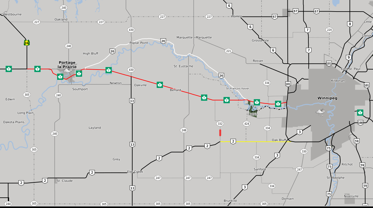 The TransCanada highway is closed between Winnipeg and Highway 16. 