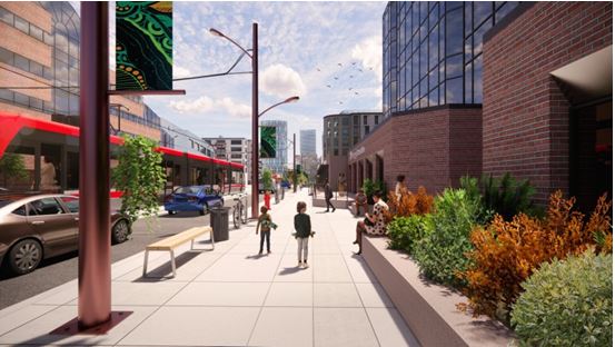 Early rendering of the Green Line path on Centre Street N.