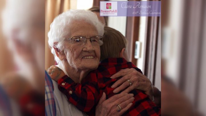 Clara Arnason celebrating her 100th birthday on March 29, 2019.