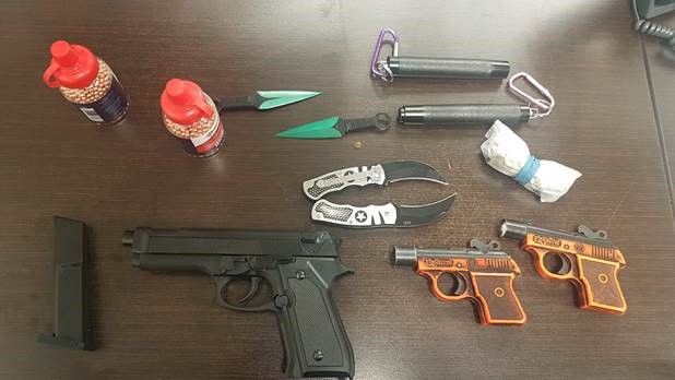 Cobourg police say officers seized these weapons following an arrest at a local business on Monday night. 