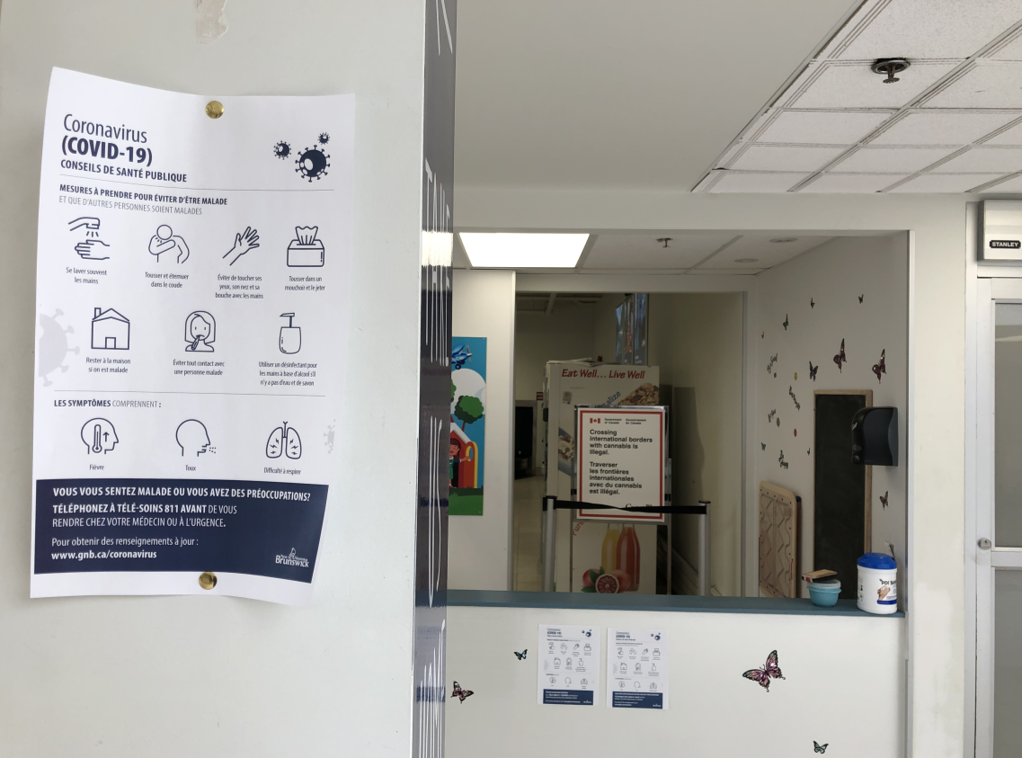 The Saint John Airport is seen on Monday, March 9, 2020, where COVID-19 info is posted in numerous places.