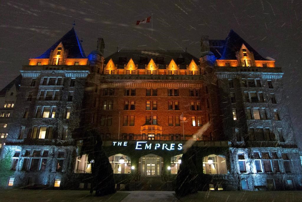The historic Empress hotel in downtown Victoria, B.C. is shown on Jan. 16, 2012. Staff served strike notice at the Fairmont Empress, a well-known hotel and landmark in Victoria. A statement from Unifor Local 4276 says almost 500 workers are affected in several departments from guest relations, housekeeping and culinary to groundskeeping and maintenance. Strike notice expires at 8 a.m. Saturday.