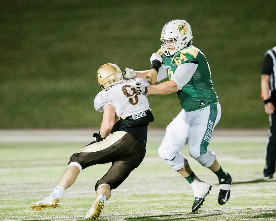 Alberta Golden Bears offensive lineman Carter O'Donnell is shown during game action in this undated handout photo.