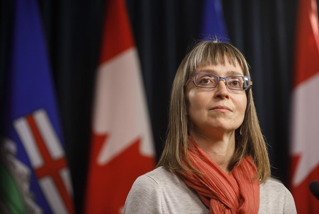 Alberta chief medical officer of health Dr. Deena Hinshaw updates media on the COVID-19 situation in Edmonton on Friday March 20, 2020. THE CANADIAN PRESS/Jason Franson