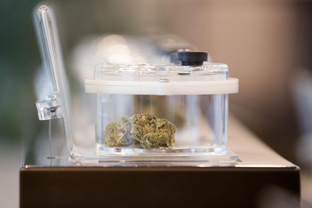 Cannabis on display is seen during a media tour of a cannabis store in Kingston, Ont., Sunday, March 31, 2019. THE CANADIAN PRESS/Lars Hagberg.