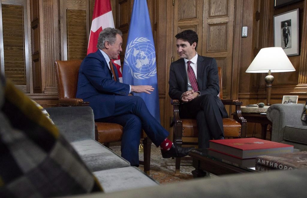 Prime Minister Justin Trudeau meets with Executive Director of the United Nations World Food Programme David Beasley on Parliament Hill in Ottawa, Tuesday December 11, 2018. These days, no roads lead to Rome for David Beasley. The executive director of the United Nations World Food Program made that abundantly clear on trip to Ottawa this week, where he was trying to raise money, testify before Parliament, cut the ribbon on a new branch office, and generally thank Canadians for helping his agency feed the tens of millions of starving people in countries afflicted by war and natural disaster.