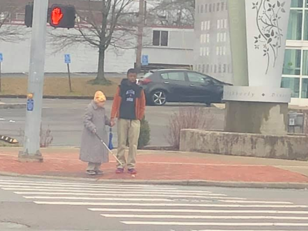 Dontarius Caldwell, 15, helped a blind, elderly woman cross the street.