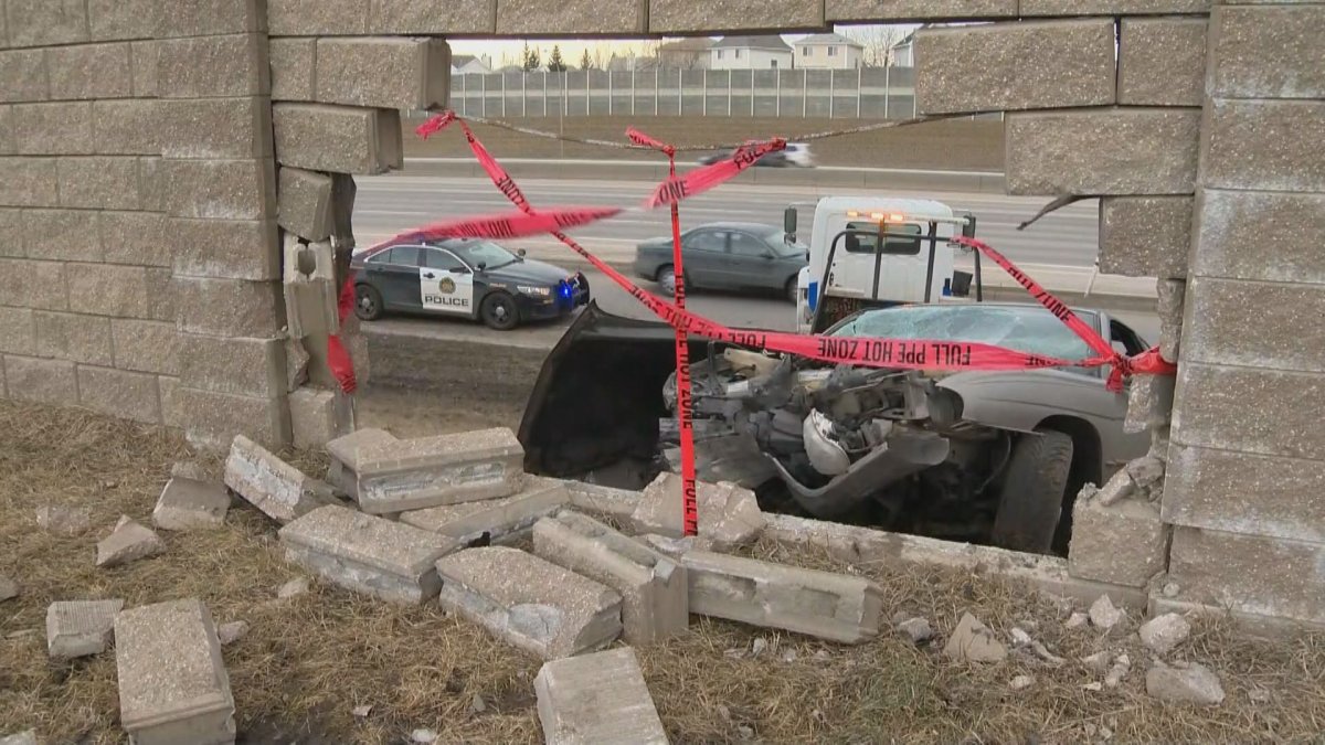 A driver had minor injuries after crashing into a sound barrier in southeast Calgary on Monday, March 23, 2020.