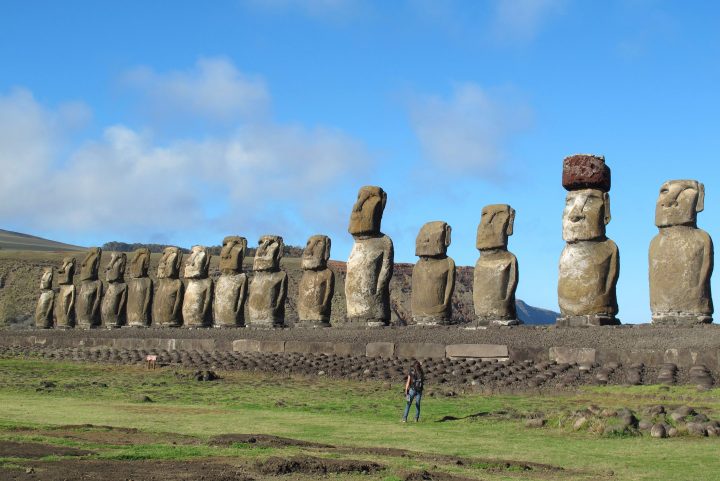 This August 2012 photo shows 15 moai standing watch at Tongariki on Easter Island.