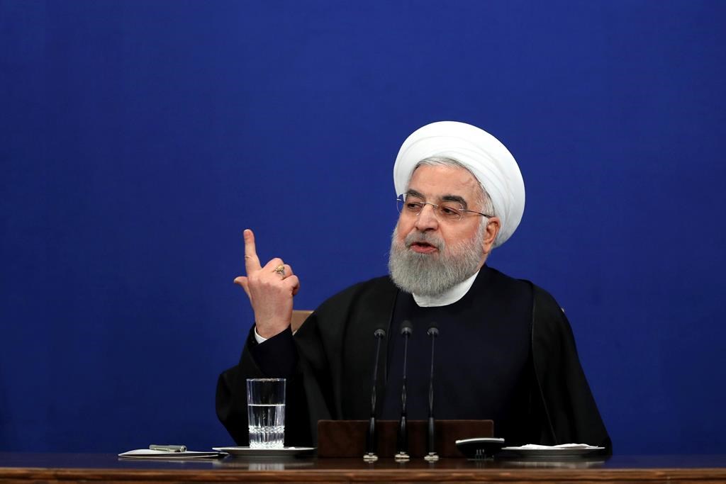 Iran's President Hassan Rouhani gives a press conference in Tehran, Iran, Sunday, Feb. 16, 2020.