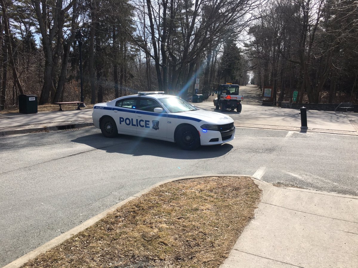 Halifax Regional Police patrol Point Pleasant Park on March, 23, 2020. 