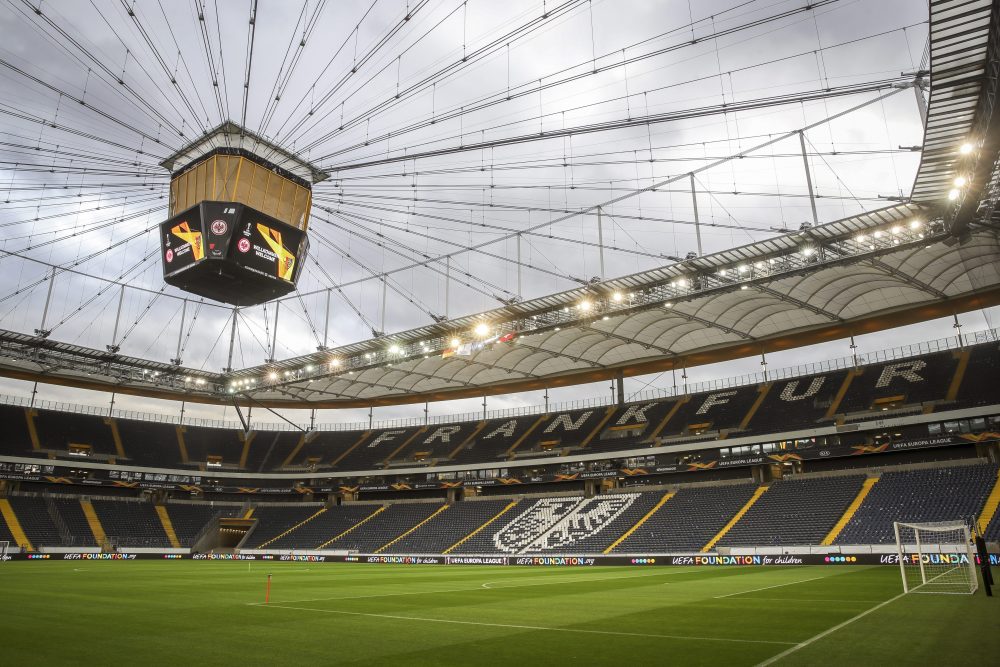 General view of empty stands prior to the UEFA Europa League round of 16, the first-leg soccer match between Eintracht Frankfurt and FC Basel in Frankfurt Main, Germany, March 12, 2020.
