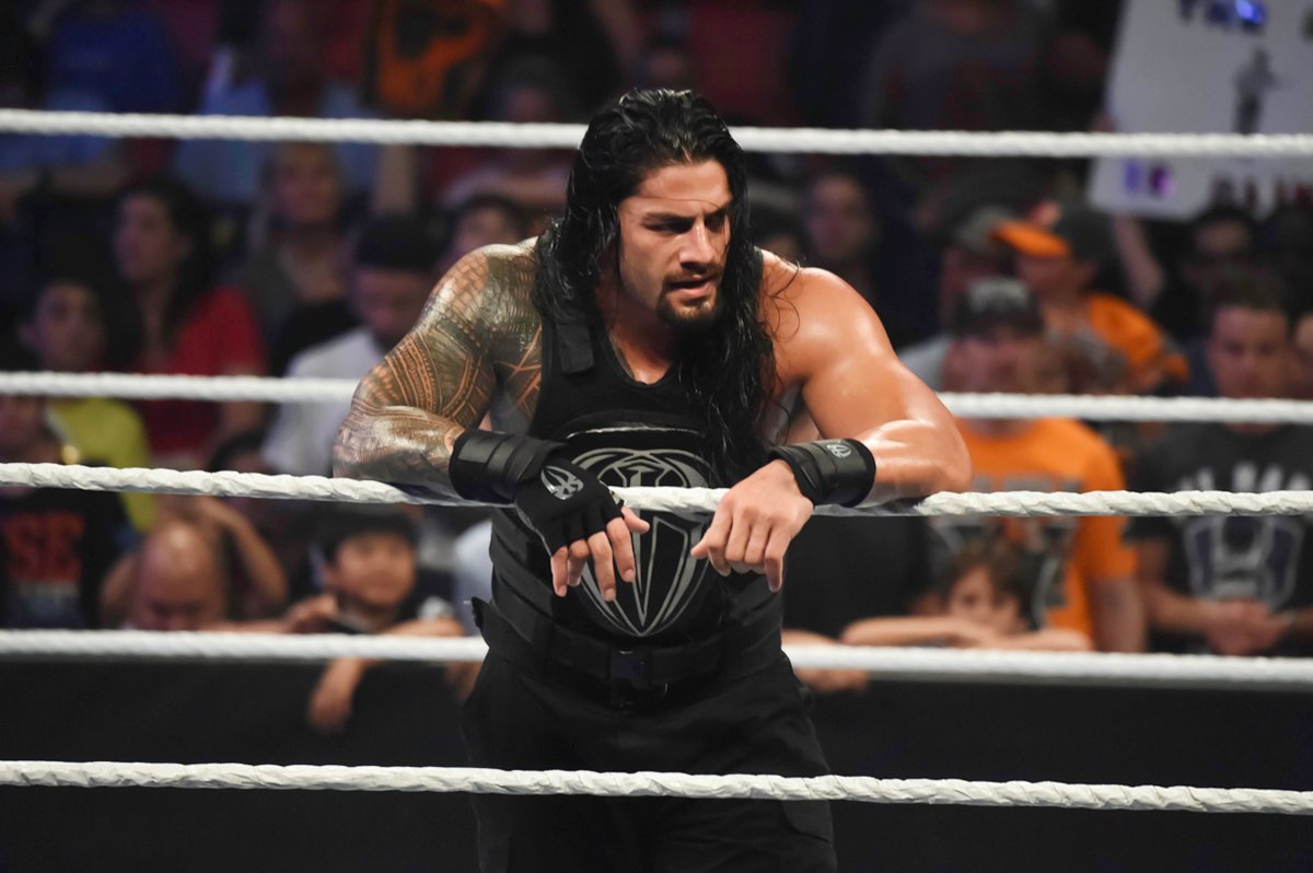 Roman Reigns looks on during the WWE Smackdown on September 1, 2015 at the American Airlines Arena in Miami, Florida. 