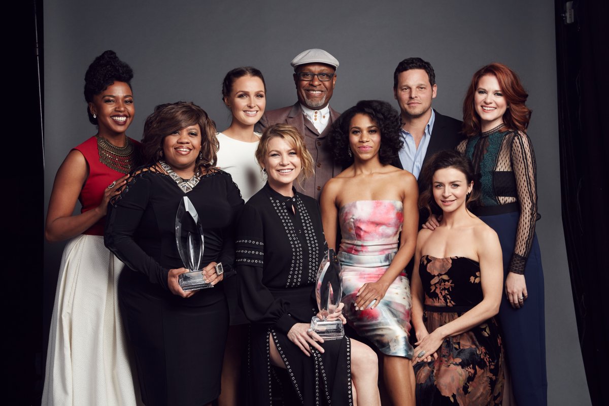 (L-R) Jerrika Hinton, Chandra Wilson , Camilla Luddington, Ellen Pompeo, James Pickens, Jr., Kelly McCreary, Justin Chambers, Caterina Scorsone and Sarah Drew of 'Grey's Anatomy'  pose for a portrait at the 2016 People's Choice Awards at the Microsoft Theater on Jan. 6, 2016 in Los Angeles, Calif. 
