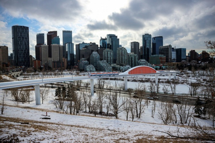 Tied Arch Bridge Main Span Option.  The city said it has a design that stands out more due to a longer span over the Bow River with a support arch that extends above the bridge structure. 