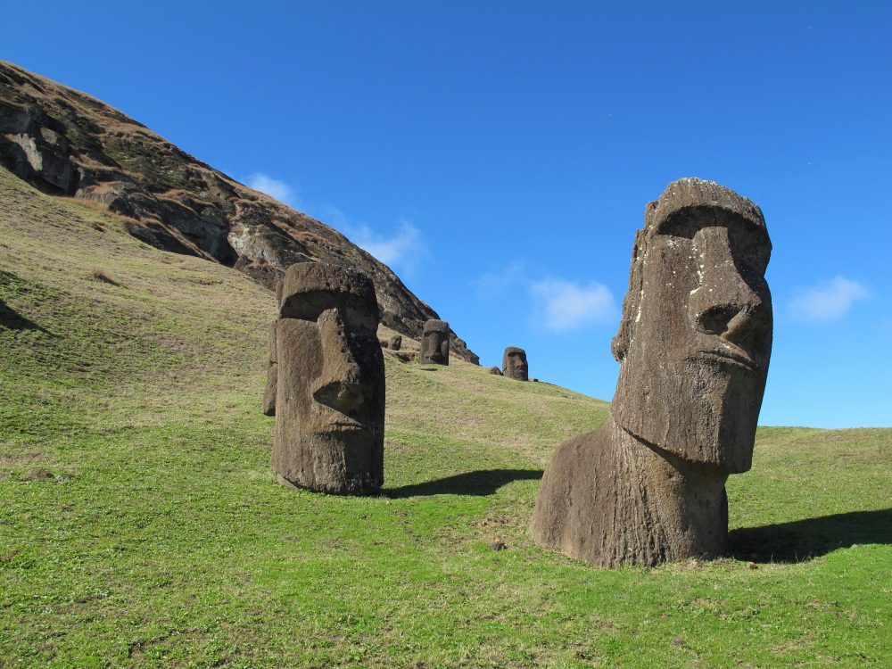 This August 2012 photo shows heads at Rano Raraku, the quarry on Easter Island.