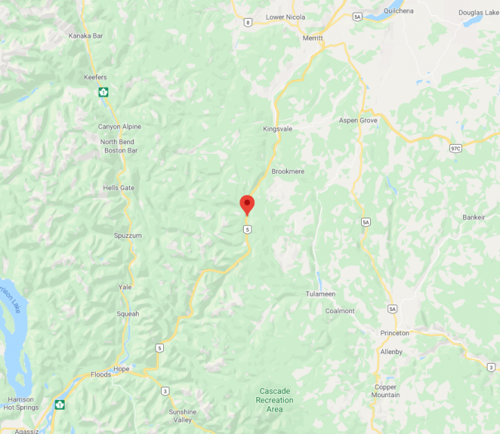 A vehicle incident on the Coquihalla Highway between Merritt and Peers Creek Road has shut down the southbound lane.