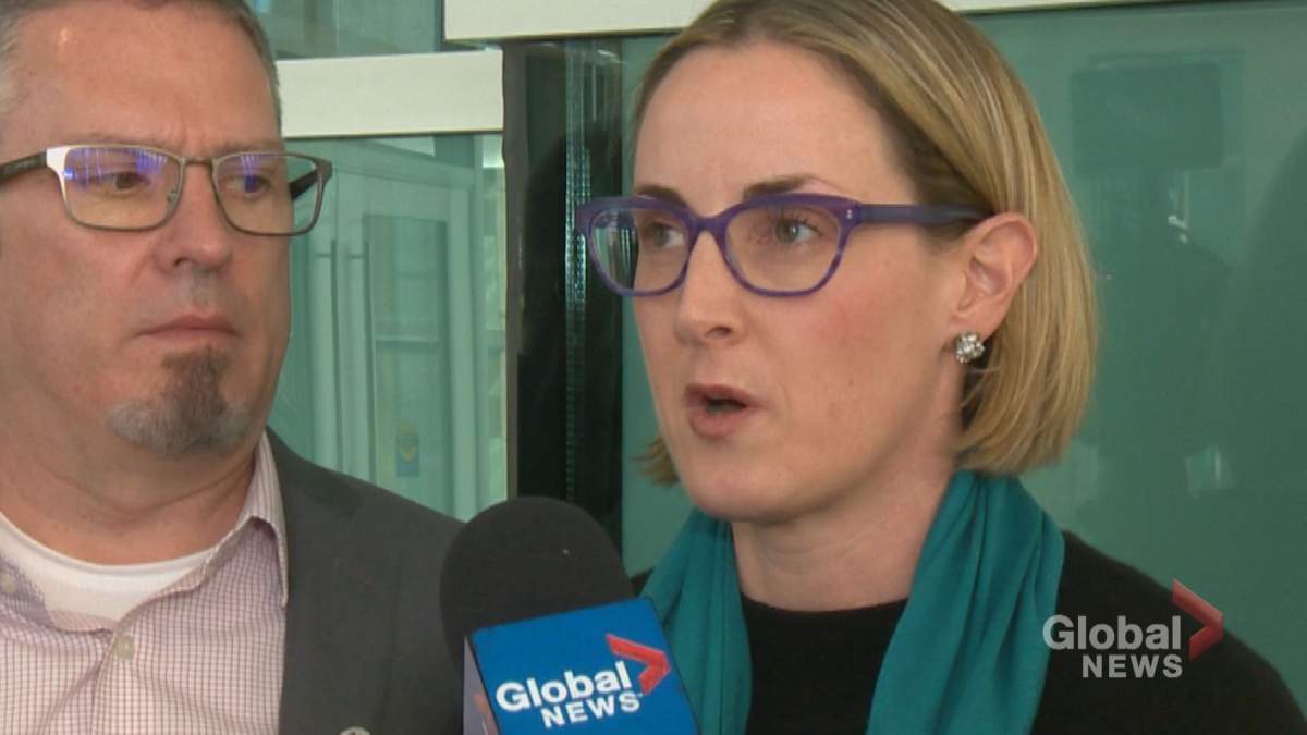 Lara Unsworth speaks to media outside court after a former MRU student and hockey player was acquitted of a 2018 random attack on her mother.