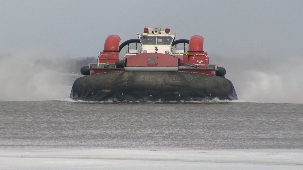 The Canadian Coast Guard hovercraft hit the mouth of the Chateauguay River for its annual ice breaking operation.