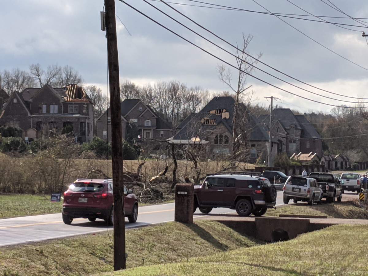 Marla Slemp took this photo of tornado damage to her neighbour’s homes in a suburb of Nashville, Tenn. on March 3, 2020.