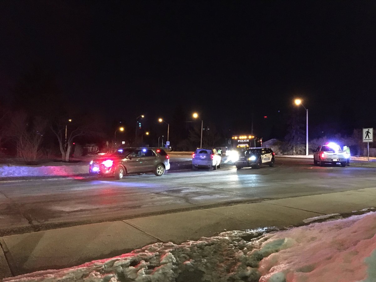 Edmonton police are investigating after a pickup truck lost control and rolled into the middle of the traffic circle at 107 Avenue and 142 Street in west Edmonton on Friday, March 6, 2020.