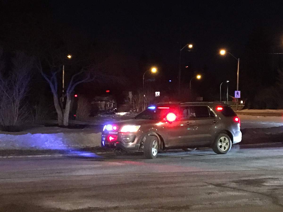 Edmonton police investigating after a pickup truck lost control and rolled into the middle of the traffic circle at 107 Avenue and 142 Street in west Edmonton. Friday, March 6, 2020.