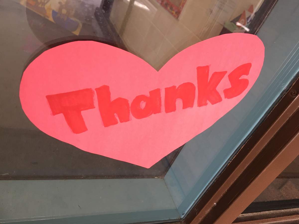 Sweet messages were left by students, parents and families on the doors at St. Mary Catholic School in southwest Edmonton’s Riverbend area on Tuesday, March 31, 2020.