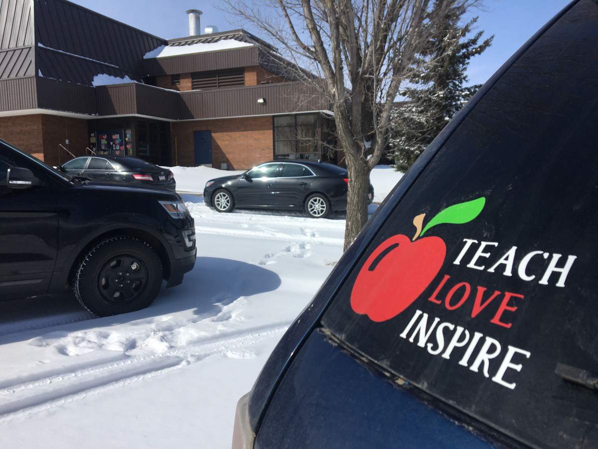 Sweet messages were left by students, parents and families on the doors at St. Mary Catholic School in southwest Edmonton’s Riverbend area on Tuesday, March 31, 2020.