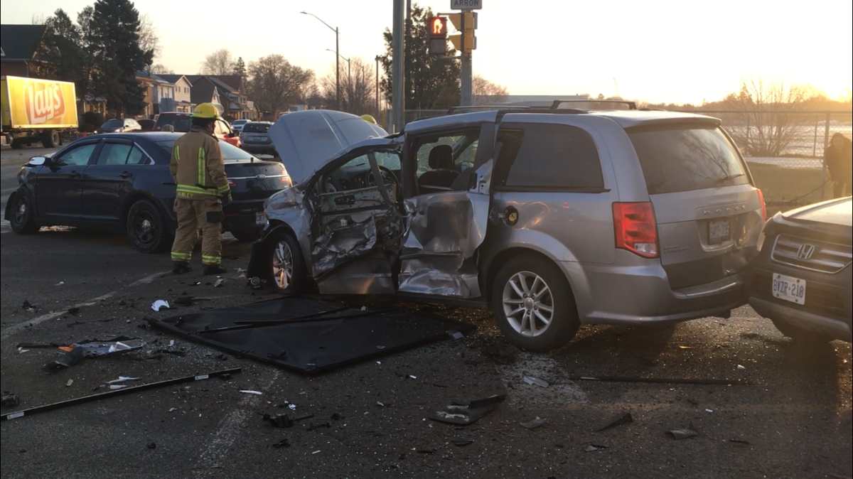 Four people were taken to hospital following a multi-vehicle collision in Peterborough on Monday morning.