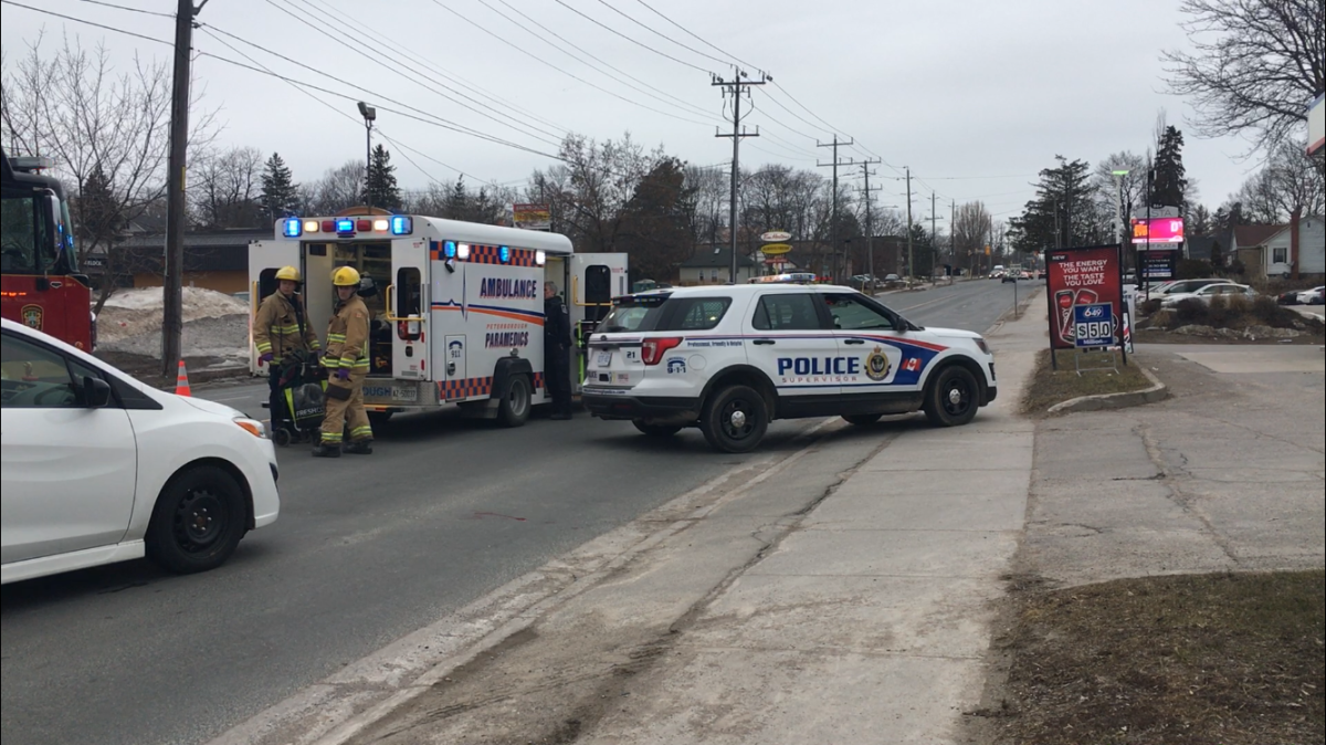 A pedestrian was taken to hospital following a collision on Chemong Road in Peterborough on Thursday afternoon.