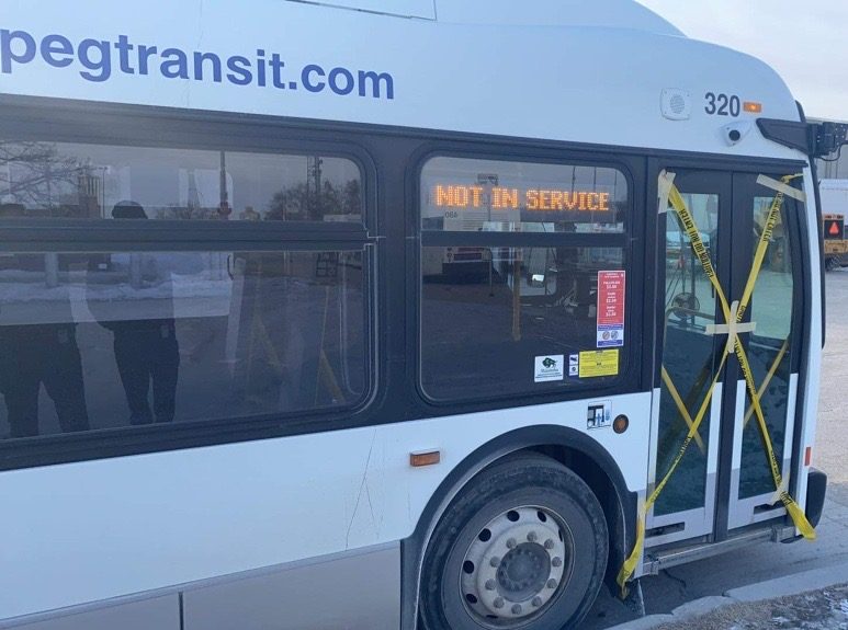 A Winnipeg Transit bus is taped off in this file photo.