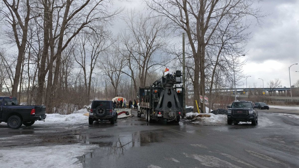 The railway blockade remains in place in Kahnawake south of Montreal on Wednesday in support of the Wet’suwet’en hereditary chiefs opposing the construction of a natural gas pipeline in British Columbia.