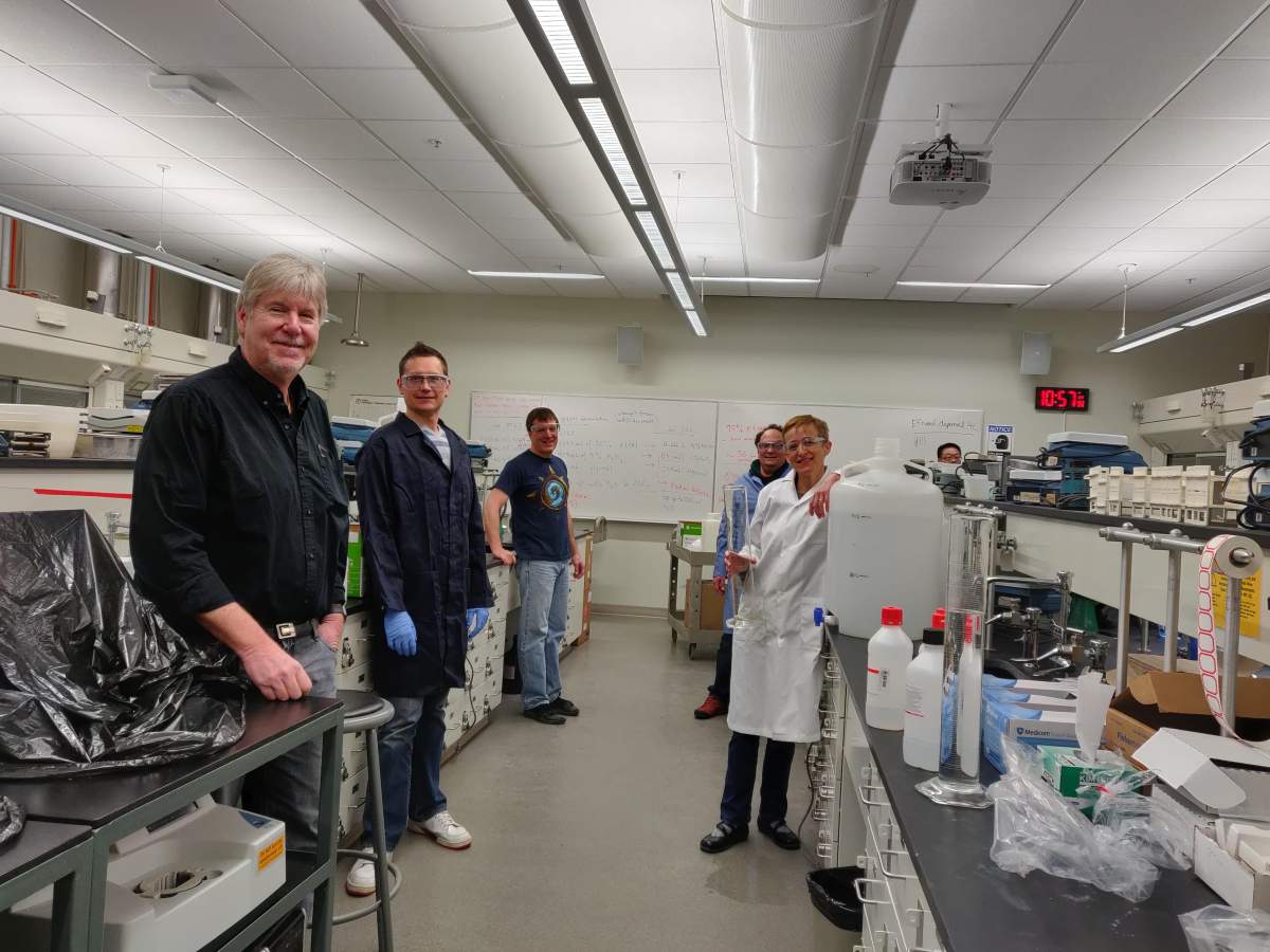 A team of scientists at the University of Alberta makes hand sanitizer amid the COVID-19 pandemic.
