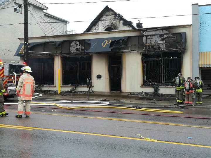 The scene of the fire at a rug store on Dundas Street West Sunday morning.