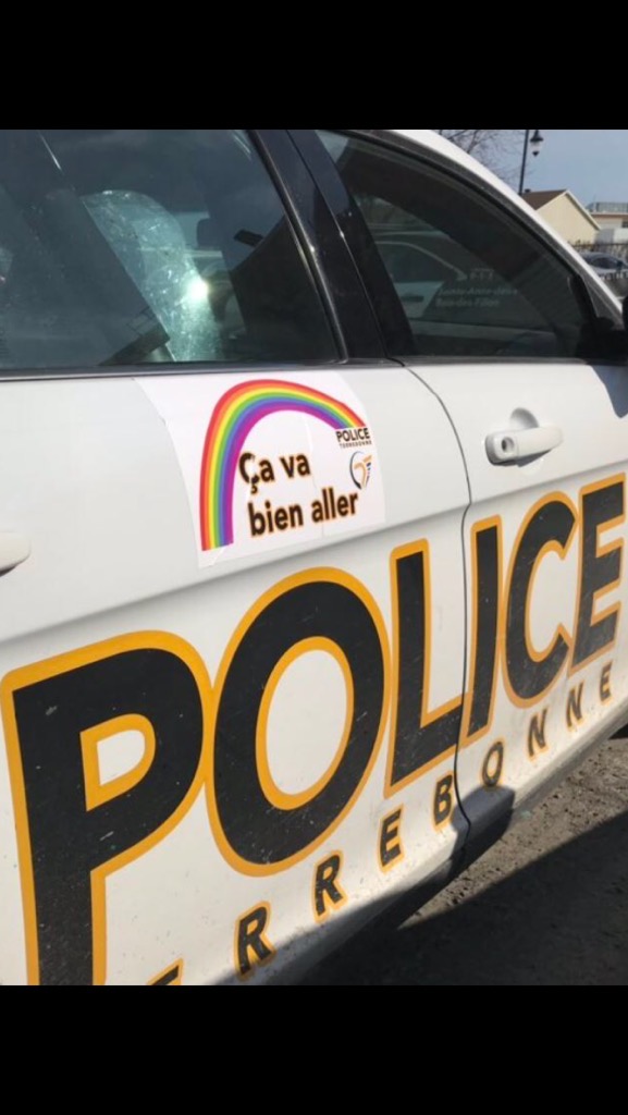 Terrebonne police is also donning rainbow stickers on their patrol cars that say "everything will be O.K." as a way to keep everyone's spirits uplifted. Friday March 27, 2020.
