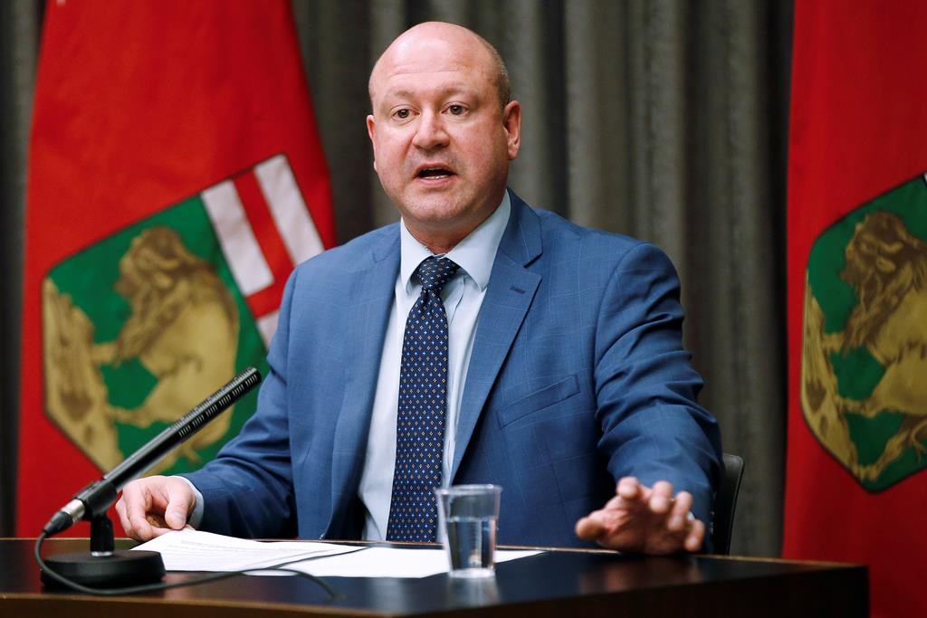 Dr. Brent Roussin, Manitoba chief public health officer, speaks during the province's latest COVID-19 update at the Manitoba legislature in Winnipeg Monday, March 23, 2020. THE CANADIAN PRESS/John Woods.