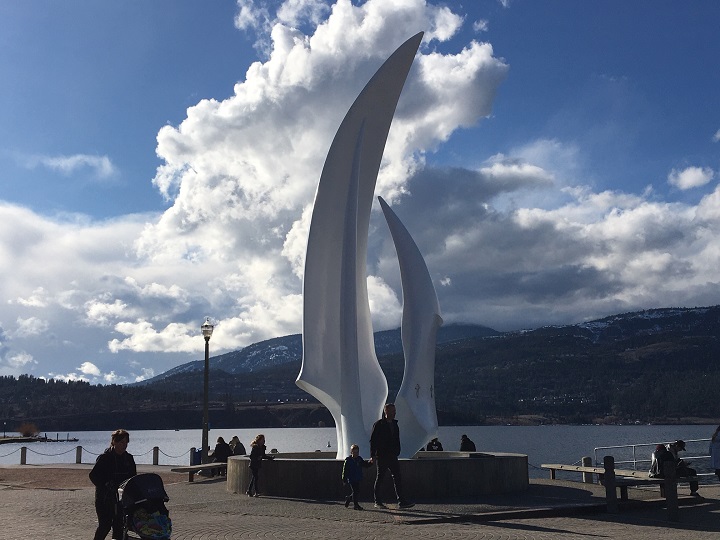 The Sails in Kelowna, with Okanagan Lake in the background.