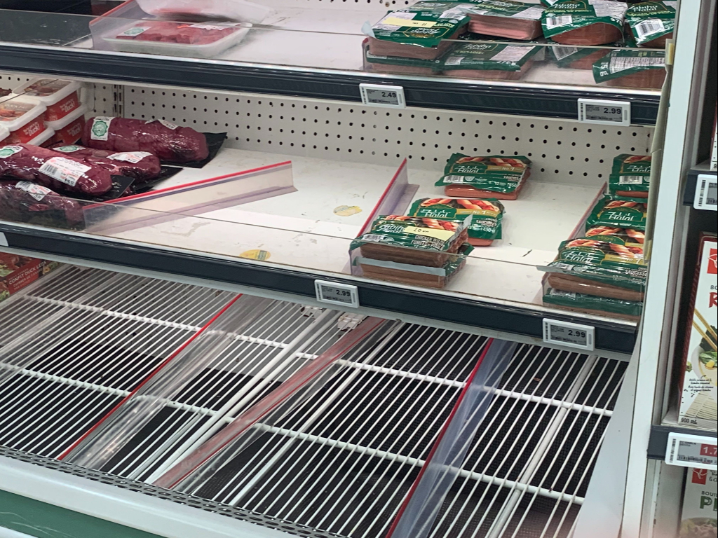 A Loblaws location on Lakeshore Boulevard in Toronto had empty freezer and meat sections.